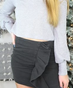 HYFVE Women's Clothing Heather Grey Cropped Knit Sweater Top