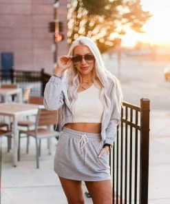 HYFVE Heather Grey Drawstring Mini Skirt