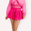 Glam Women's Clothing High Waist Pink Satin Shorts 2 Glam Women's Clothing High Waist Pink Satin Shorts