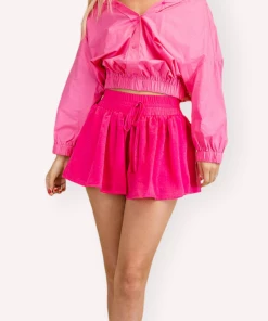 Glam Women's Clothing High Waist Pink Satin Shorts