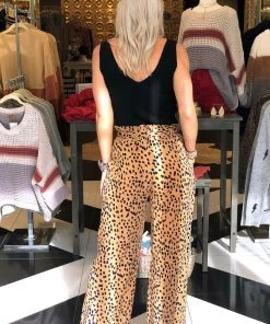 Entro Women's Clothing High Waisted Leopard Print Flowy Pants