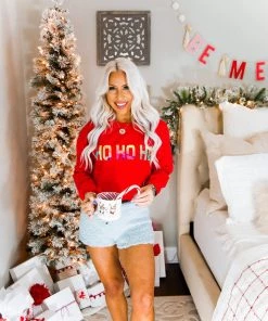Vintage Distressed Ho Ho Ho Red Crewneck Women's Clothing