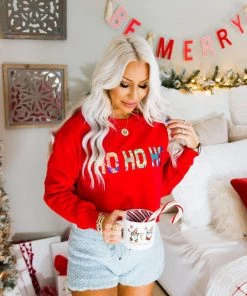 Vintage Distressed Ho Ho Ho Red Crewneck Women's Clothing