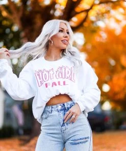 Vintage Distressed Hot Girl Fall Crewneck Women's Clothing