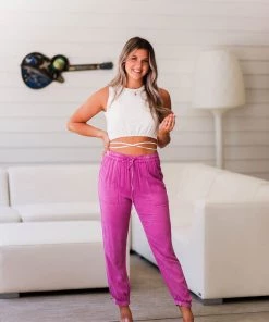 Eesome Hot Pink Casual Jogger Pants Women's Clothing