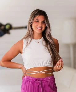 Le Lis White Back Tie Cropped Tank Top