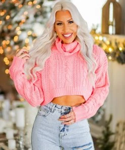 HYFVE Hot Pink Cropped Turtle Neck Sweater