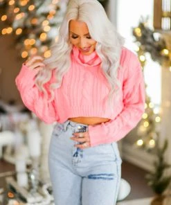 HYFVE Hot Pink Cropped Turtle Neck Sweater