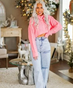 HYFVE Hot Pink Cropped Turtle Neck Sweater