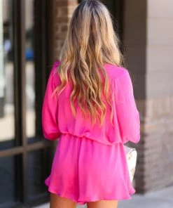 Glam Hot Pink Flowy Satin Romper