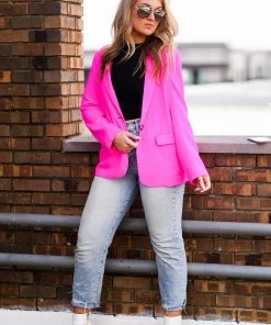 Jodifil Hot Pink Leopard Print Lined Blazer Jacket