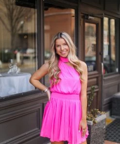 Do + Be Hot Pink Mock Neck Mini Dress Women's Clothing