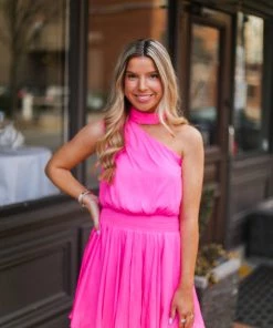 Do + Be Hot Pink Mock Neck Mini Dress Women's Clothing