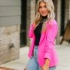 Skies Are Blue Hot Pink Ruched Sleeve Blazer Jacket Women's Clothing