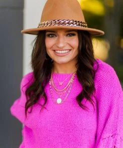 & Merci Hot Pink Textured Sleeve Sweater Women's Clothing