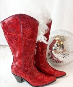 Helens Heart Iconic Babe Red Sequin Western Boots