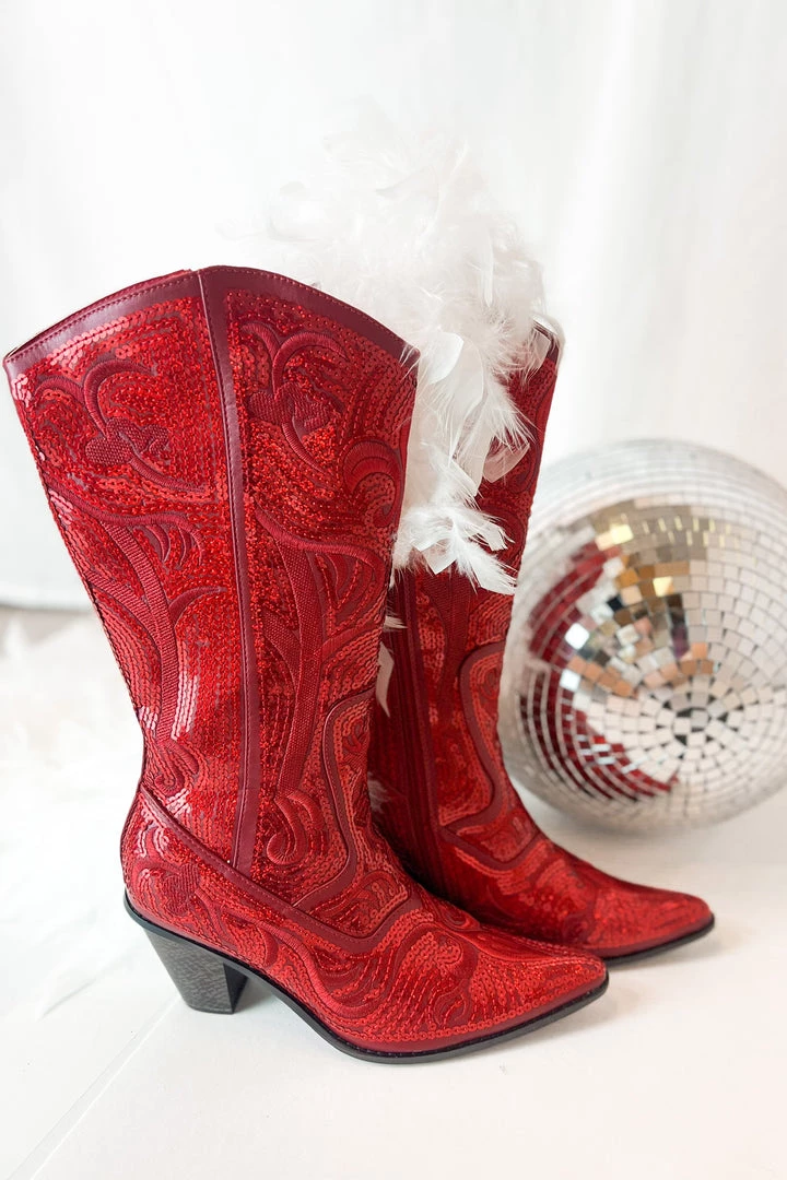 Helens Heart Iconic Babe Red Sequin Western Boots 4 Helens Heart Iconic Babe Red Sequin Western Boots