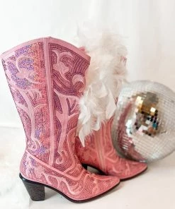 Helens Heart Iconic Babe Pink Sequin Western Boots