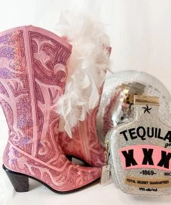 Helens Heart Iconic Babe Pink Sequin Western Boots