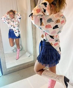 Nylon Apparel White Cowboy Hat Button Down Women's Clothing