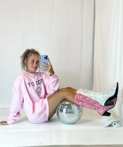 Vintage Distressed Moody Pink Crewneck Sweatshirt Women's Clothing