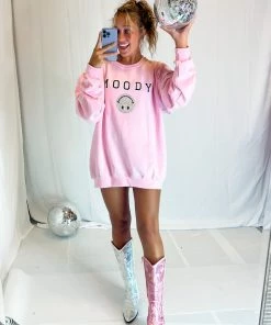 Vintage Distressed Moody Pink Crewneck Sweatshirt Women's Clothing