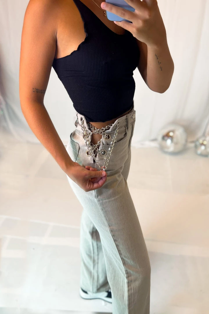 Blu Blush Grey High Waisted Chain Detail Jeans 3 Blu Blush Grey High Waisted Chain Detail Jeans