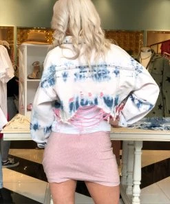 Signature 8 Tie Dye Denim Jacket With Pink Distressing Women's Clothing