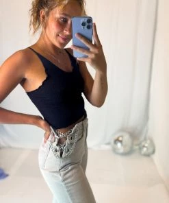 Blu Blush Grey High Waisted Chain Detail Jeans