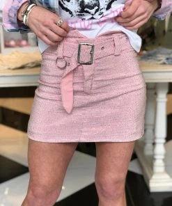 Day G Women's Clothing Pink Crystal Studded Mini Skirt With Belt