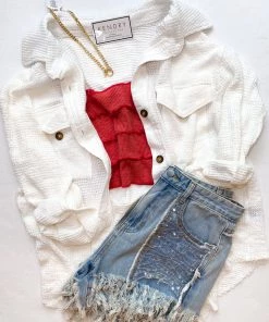 POL Ivory Thermal Button Down Shacket Women's Clothing