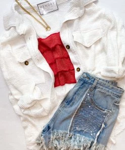 POL Ivory Thermal Button Down Shacket Women's Clothing