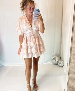 Storia Blush Floral Pattern Ruffle Dress