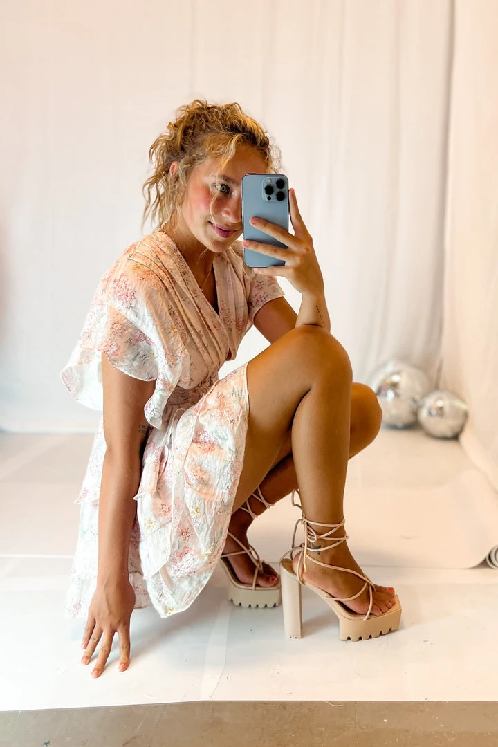 Storia Blush Floral Pattern Ruffle Dress 5 Storia Blush Floral Pattern Ruffle Dress