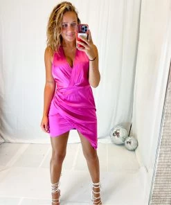 Do + Be Women's Clothing Pink Orchid V-Neck Wrap Dress