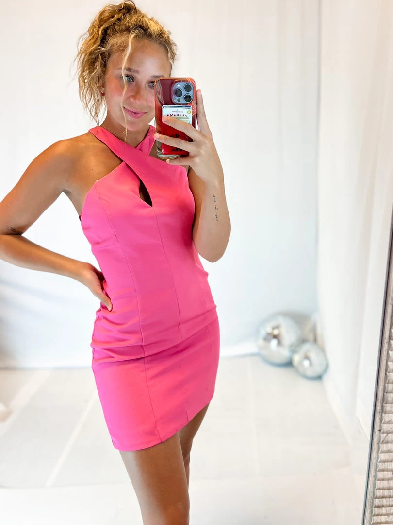 Do + Be Women's Clothing Doll Pink Cross Neck Dress 4 Do + Be Women's Clothing Doll Pink Cross Neck Dress