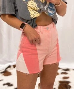Signature 8 Pink Color Block Denim Shorts