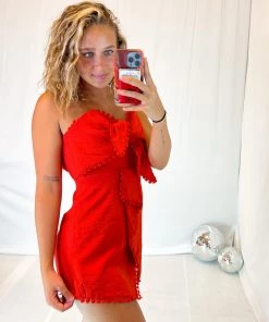 One And Only Collective Women's Clothing Red Strapless Envelope Romper