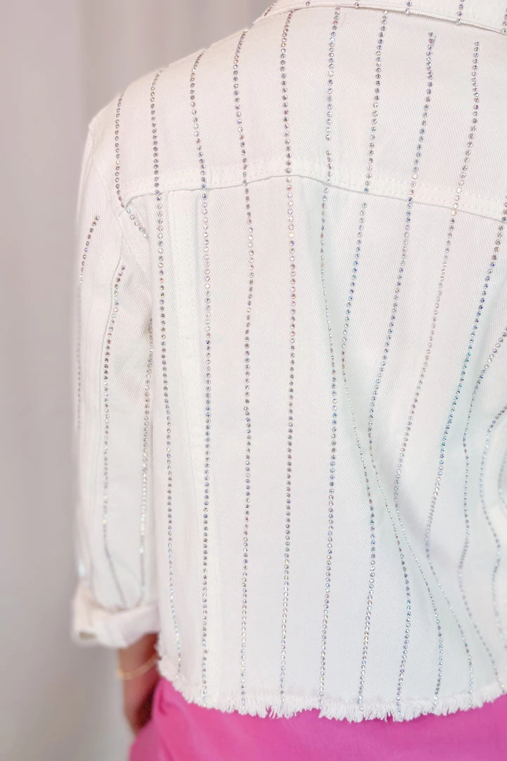 Veveret White Kyler Rhinestone Raw Hem Denim Jacket 4 Veveret White Kyler Rhinestone Raw Hem Denim Jacket