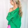 Le Lis Women's Clothing Green Oversized Button Down Shirt