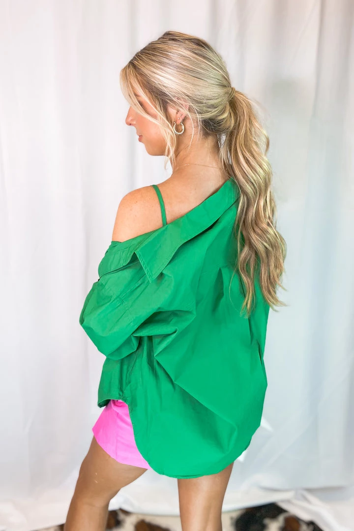 Le Lis Women's Clothing Green Oversized Button Down Shirt 3 Le Lis Women's Clothing Green Oversized Button Down Shirt