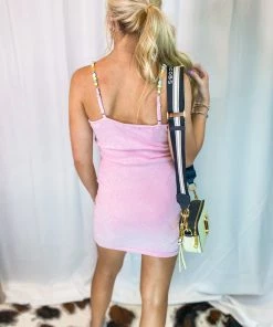 Blue Blush Pink Beaded Gummy Bear Strap Knit Dress