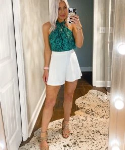 Do + Be Women's Clothing Green Python Halter Neck Top