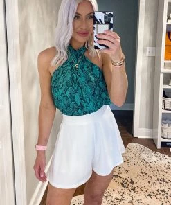 Do + Be Women's Clothing Green Python Halter Neck Top