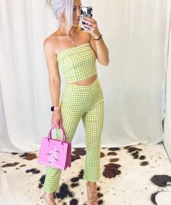 Le Lis Women's Clothing Green Gingham Corset Tube Top