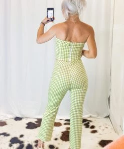 Le Lis Women's Clothing Green Gingham Corset Tube Top