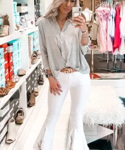 HYFVE Black And White Striped Button Down Top Women's Clothing