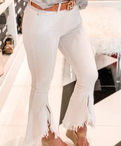 Peach Love California Denim Flare Jeans With Distressed Hem - White