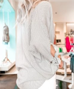 HYFVE Black And White Striped Button Down Top Women's Clothing