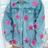 Fantastic Fawn Women's Clothing Pink Star Sequin Denim Jacket